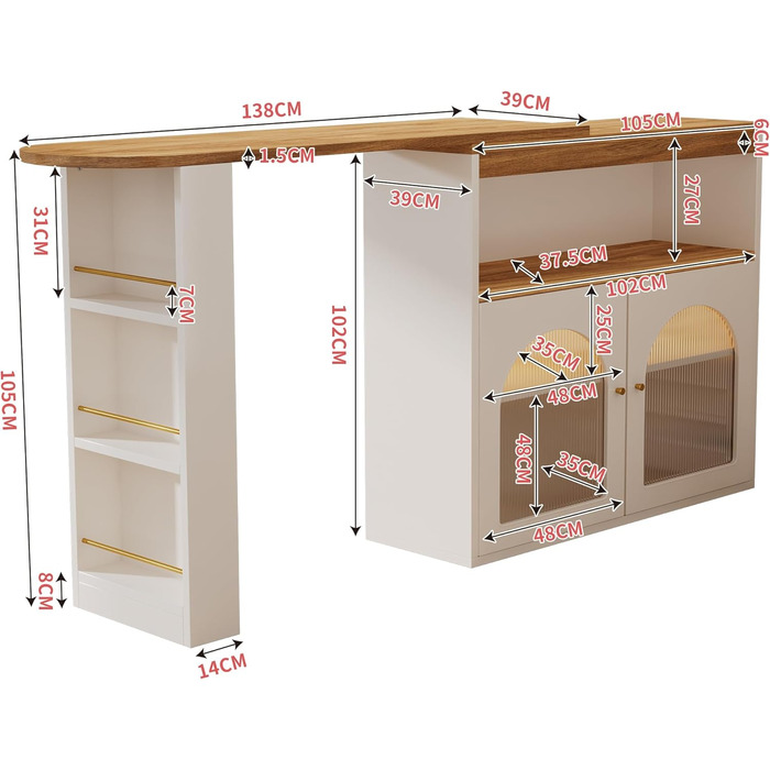 Сучасний розсувний барний стіл KUAKE з підсвіткою LED, стіл для їдальні з місцем для зберігання, дводіючий стіл-бістро, обертовий, 1 м, білий
