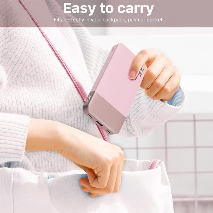 Power Bank Nobis 10000mAh з цифровим дисплеєм, USB-C, 35W, PD/QC, рожевий