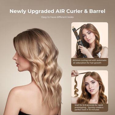 UKLISS Hairstyler 6 в 1: Професійний набір для укладки волосся (фен-щітка, плойка, випрямляч) 1000W, срібно-золотий