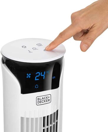 Вентилятор-колона BLACK+DECKER BXEFT47E, 45 Вт, 3 швидкості, таймер 12 год, потужний, пластик, 81 см, білий