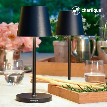 Світлодіодна акумуляторна настільна лампа charlique, міні, 28 см, чорна, USB-зарядка, тепле світло, для дому та вулиці, водостійка для балкону, тераси та саду