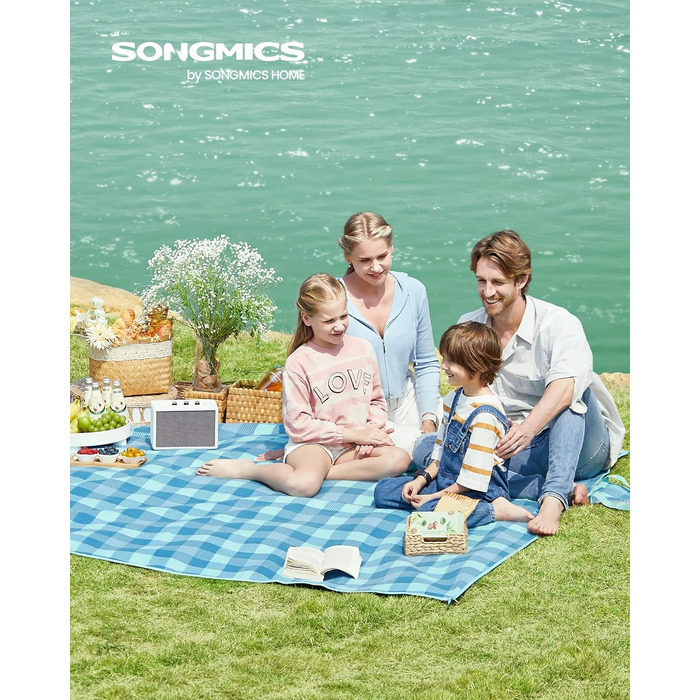 Пікнік килимок SONGMICS 200x200 см з 4 кілочками, водонепроникний складаний для парку, саду, пляжу, зелено-синій