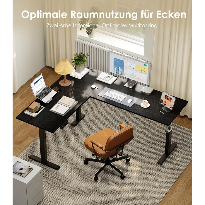Офісний стіл OffiGo L-подібний, регульований по висоті, електричний, кутовий, ергономічний, для стоячи/сидячи, білий (180 x 140 см)