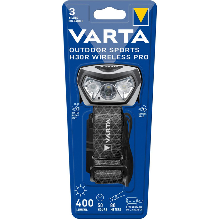 VARTA налобний ліхтар LED, акумуляторний, водонепроникний, бездротова зарядка, регульований кут, диммування, для кемпінгу, бігу, туризму