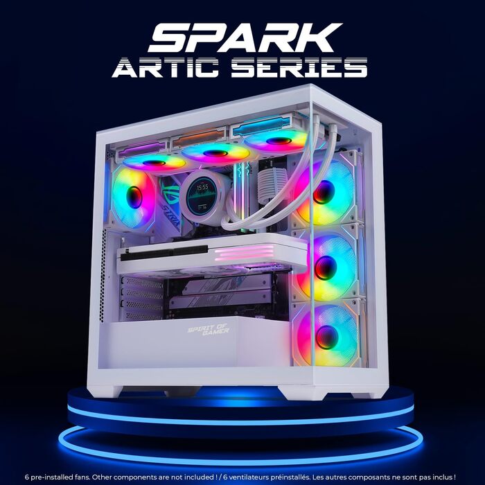 Корпус для ПК Spirit of Gamer Spark Arctic, ігровий Mid Tower, сумісний з ATX/MATX/MITX, з акваріумним дизайном, 6 ARGB вентиляторів 120 мм, загартоване скло 4 мм спереду та збоку