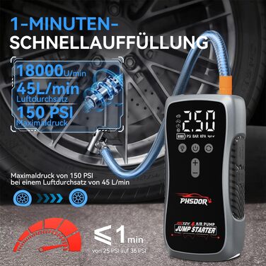 Бустер для авто 6000A Jump Starter Powerbank 20000mAh з компресором та LED-ліхтарем (до 10.0L бензин / 8.0L дизель)