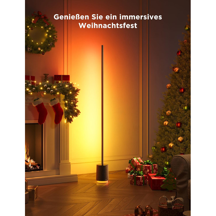 Govee Stehlampe Pro – LED RGBIC лампа 2100 Люмен з Bluetooth-динаміком, білим шумом, Alexa, 16 млн кольорів, музична синхронізація, торшер для вітальні, чорний