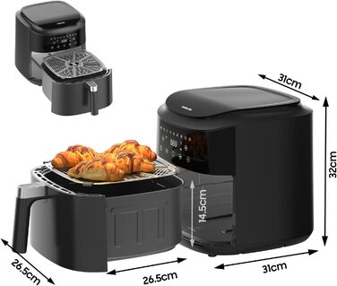 Фритюрниця повітряна XXL 9л, 2350W, 9 програм, LED дисплей, функція підігріву, металевий внутрішній простір, для сімейних обідів