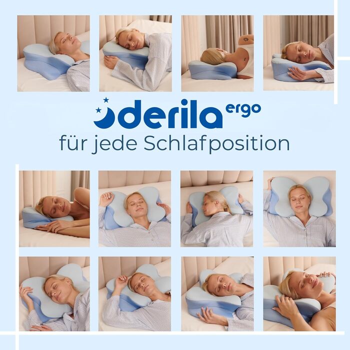 Ергономічна подушка для шиї та голови Derila з ефектом пам'яті (Memory Foam), ортопедична підтримка для сну на боці, спині та животі, 54x36x12 см