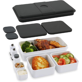 Ланч-система Cloer 800S2-1 Bento Box 15 предметів, XXL 2100 мл, роздільна, з аксесуарами, ланчбокс та контейнер для їжі для дітей і дорослих, білий