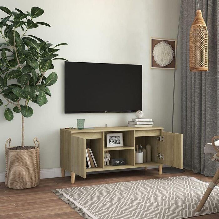 ТВ тумба vidaXL з масиву, комод для телевізора, низький стіл, меблі для HiFi, сонома-дуб, 103,5x35x50 см