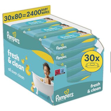 Вологі серветки Pampers Fresh Clean для дітей, 15 пачок по 56 шт (загальна кількість 840 шт)