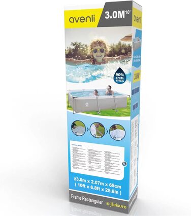 Басейн Avenli 300x207x65 см, прямокутний, металевий каркас, без насоса, сірий, збірний, для плавання