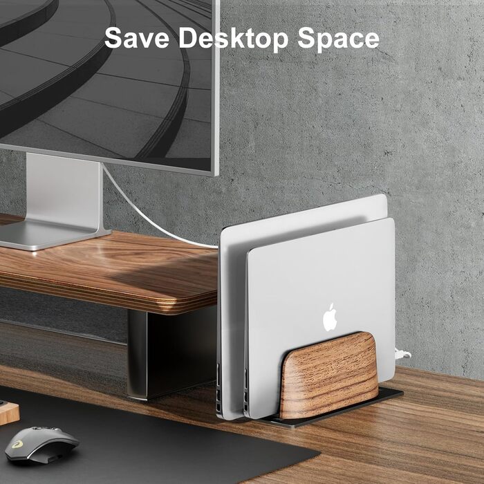 Підставка для ноутбука Vertikaler Laptop Ständer з дерева волоського горіха, регульована ширина, для MacBook та інших ноутбуків