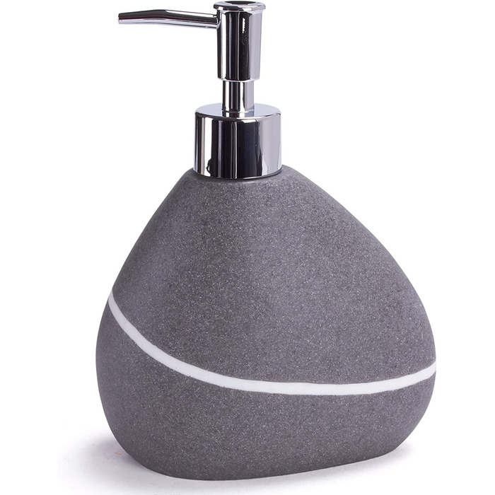 Набір аксесуарів для ванної MSV Stone Zen, 3 предмети, полірезин, сірий – дозатор для мила, мильниця, стакан для зубних щіток