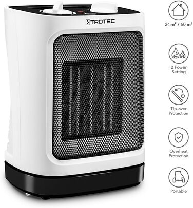 Конвектор електричний Trotec TFC 17 E з функцією обертання, 1200/2000 Вт, білий/чорний