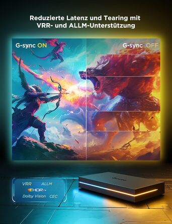 Комплект Govee HDMI 2.1 Sync Box 2 з LED-підсвіткою та Lightbar, AI синхронізація, підтримка 8K@60Hz, 4K@144Hz, VRR, ALLM, Matter та Alexa, підсвітка для моніторів 27-34 дюйми
