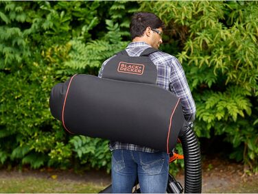 Black+Decker 3-в-1 електропристрій для прибирання листя BEBLV301 (3000 Вт) з подрібнювачем, решетом та мішком-рюкзаком 72л - висока швидкість видуву та регульована потужність всмоктування