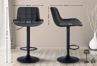 Барні стільці CLP Tover, 2 шт., регульовані по висоті, обертаються на 360°, зі спинкою, для барної стійки, екошкіра, чорні