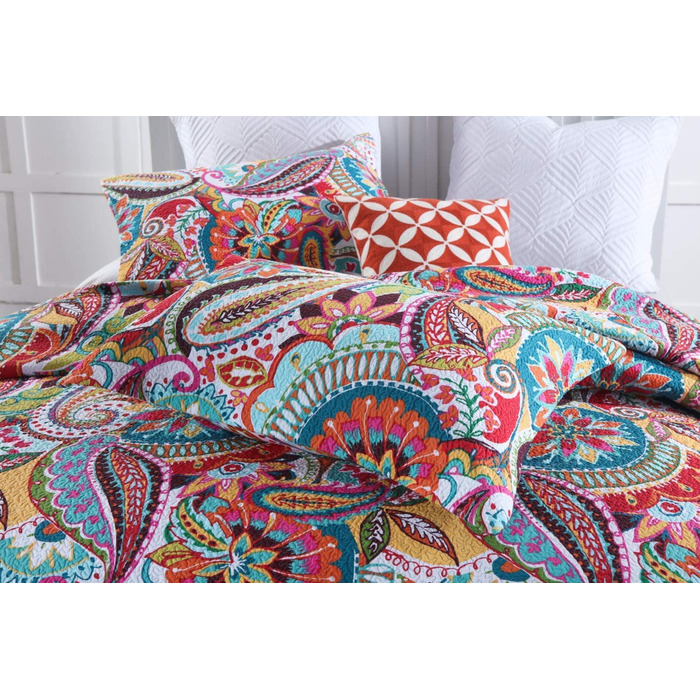 Покривало Qucover Boho 230x250 см з наволочками, бавовняне, кольорове стьобане для двоспального ліжка, стиль Пейслі