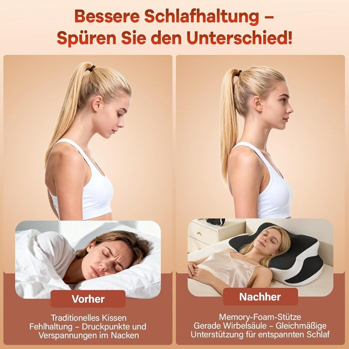 Подушка для шиї з піни Memory Foam - ортопедична подушка для сну на боці, спині та животі (чорна)
