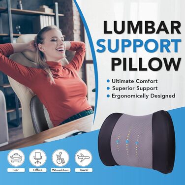 Подушка для підтримки попереку, Memory Foam, для спини, авто, офіс, крісло, інвалідний візок - чорний та сірий