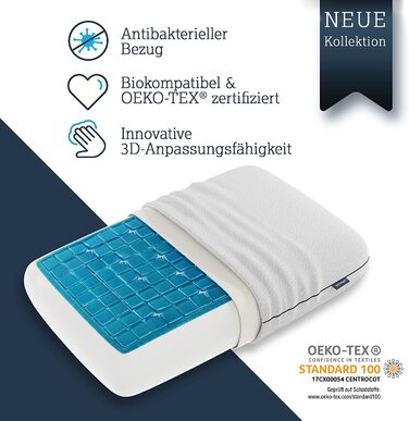 Ортопедична подушка для шиї Technogel New Generation Deluxe з гелем, антибактеріальна, для спини та бокового сну, з наволочкою
