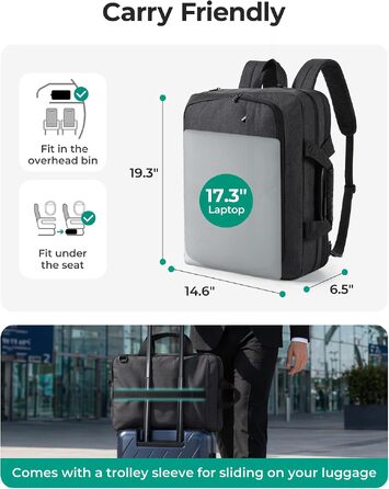 Сумка для ноутбука Bagsmart 17.3 дюймів, розширювана ділова сумка-месенджер для чоловіків та жінок, чохол для ноутбука з замком для офісу та подорожей (Чорний)