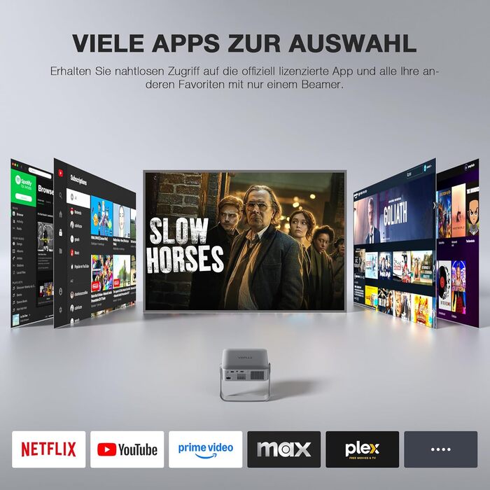 Розумний міні-проектор VOPLLS 4K з автофокусом та корекцією трапецієподібних викривлень, 700 ANSI люмен, 1080P Full HD, WiFi 6, Bluetooth, портативний домашній кінотеатр для смартфонів (Сріблястий)