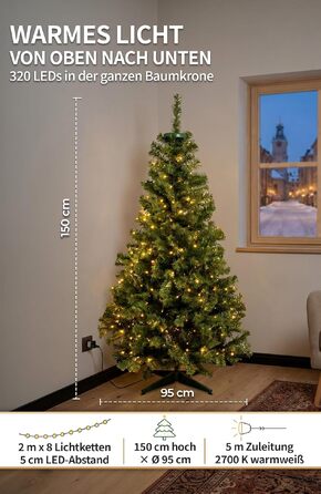 Штучна ялинка 4smile з LED-підсвіткою, 150 см, різдвяне дерево зі світлодіодною гірляндою