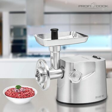 Електрична м'ясорубка Profi Cook PC-FW 1060: для м'яса, ковбас та домашнього начининня, з набором аксесуарів, 1000W