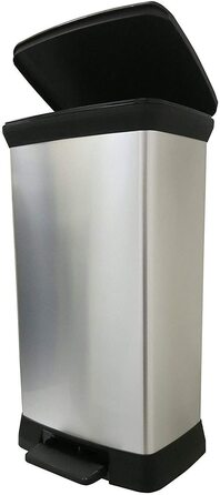 Смітник CURVER Deco Bin 50 л з кришкою та педаллю, чорний/сріблястий, металевий дизайн, пластик, для кухні