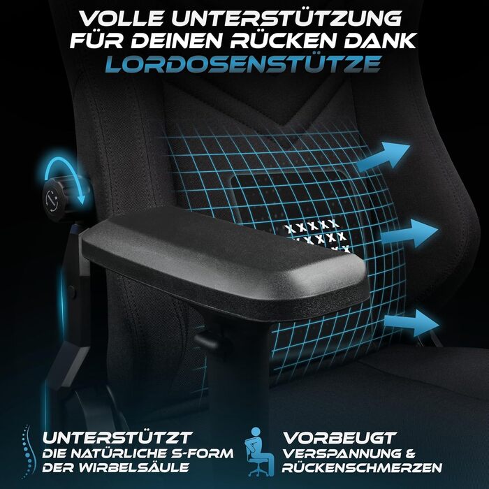Ігрове крісло Ultimatrix FURY Ergonomic: з підтримкою попереку, 4D-підлокітниками, підніжкою та дихаючою тканиною, витримує до 150 кг, чорне