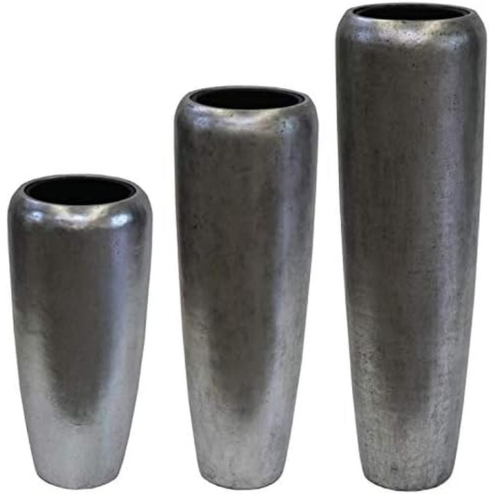 Ваза/Кашпо для квітів Fiberglas Metallic срібляста 75 см для інтер'єру з вкладишем