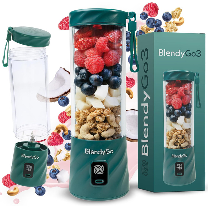 Портативний блендер BlendyGo 3 для смузі, 550 мл, USB, BPA-free, PulseMotion & BlendPro, фласково-зелений