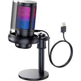 Ігровий мікрофон COCONISE RGB для ПК, стримінгу, подкастів, PS4, PS5, Mac. USB мікрофон з регулюванням гучності та 3.5 мм роз'ємом.