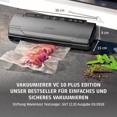 Вакууматор CASO VC 10 Plus Edition з набором аксесуарів, вакуумний пакувальник для продуктів, ширина шва 30 см, помпа 9 л/хв
