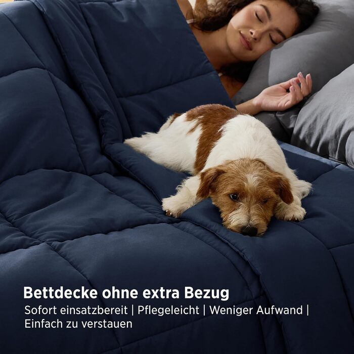 Всесезонна ковдра BEDSURE 240x220 см, стібана ковдра Oeko-TEX, середній рівень наповнення, синя