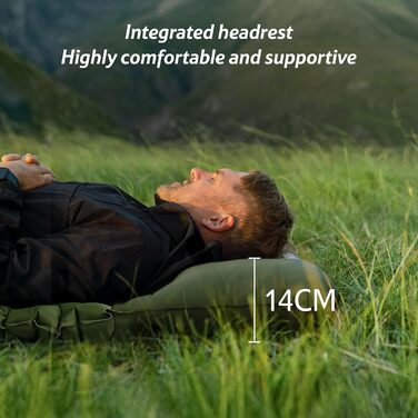 Надувний кемпінговий килимок Naturehike Ultralight з вбудованим насосом для походів та туризму, армійний зелений, одноосбовий