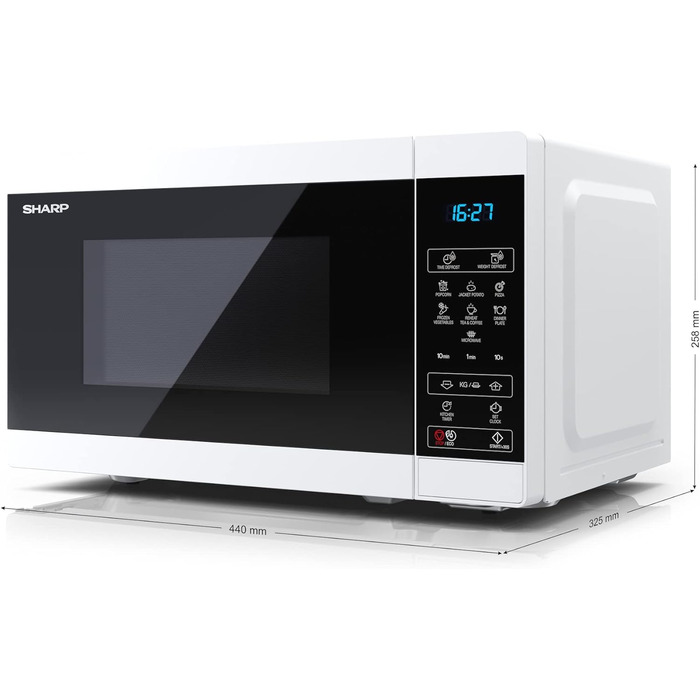 Мікрохвильова піч SHARP MS02EW, 800 Вт, 11 режимів, розморожування, біла