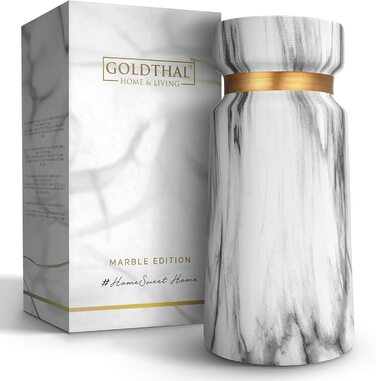 Преміум керамічна ваза Goldthal у стилі бохо, біла з мармуровим ефектом, для квітів, сухоцвітів, пампасної трави, H22 см, з золотим кільцем, сучасний декор