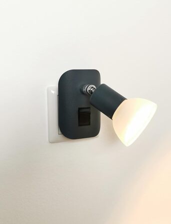 Комплект із 2-х LED нічників Trango 11-245, антрацит матовий, з вимикачем, скляний плафон, лампи GU10 3000K тепле світло, настінна лампа для кухні, читання, розетки