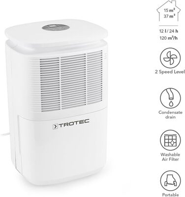 Електричний осушувач повітря TROTEC TTK 30 E, 12 л/добу, до 15 м², автоматичне вимкнення