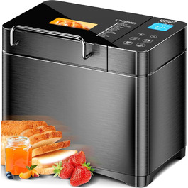 Преміум хлібопекарка Konvektions-Brotbackautomat 710W з керамічною формою, 17 функцій, диспенсер для горіхів, сталь, чорна
