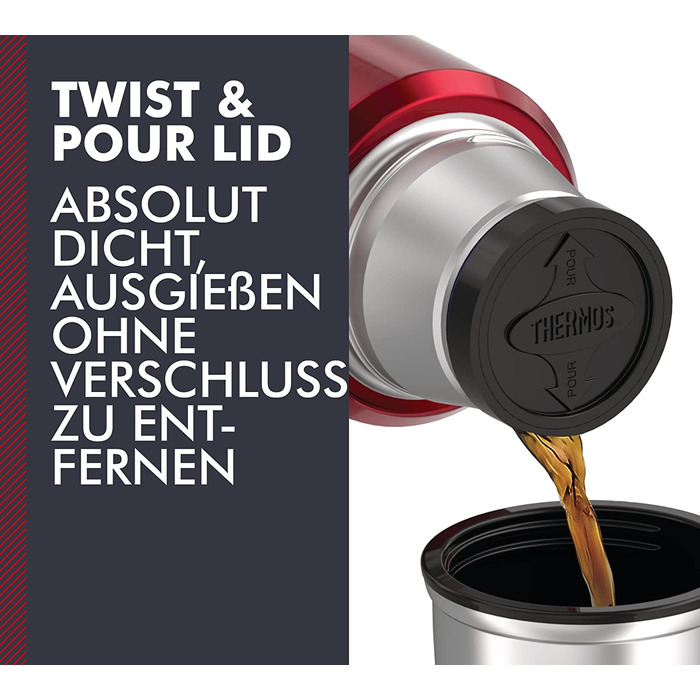 Термос Thermos Stainless King 470 мл, нержавіюча сталь, кранбері, без ручки, тримає тепло 12 годин, холод 24 години, BPA-Free, з кришкою-дозатором