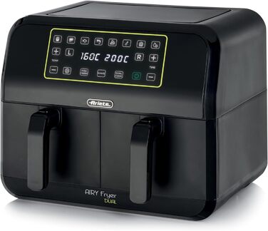 Аерофритюрниця Ariete 4623 Airy Fryer Dual, подвійна чаша, 1700 Вт, 8 л, 3 режими, сенсорне LED-управління, 8 програм, таймер, чорна