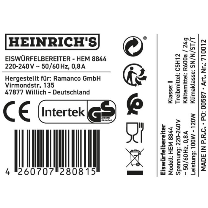 Машина для льоду HEINRICHS, льодогенератор з таймером, 3 розміри кубиків льоду, LCD-дисплей, резервуар 2,2 л, автоматичне очищення, нержавіюча сталь, 120 Вт