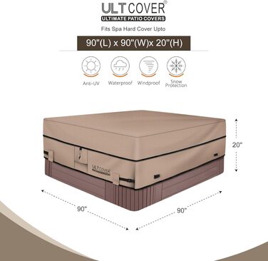 Водонепроникний чохол для гідромасажного джакузі Whirlpool ULTCOVER, квадратний, 600D поліестер, 229 x 229 x 61 см, коричневий