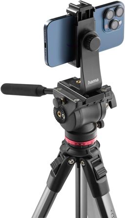 Відеоштатив Hama з флюїдною головкою для камери, смартфона і DSLR, алюмінієвий, легкий, 46–160 см, навантаження до 7 кг, з тримачем для телефону