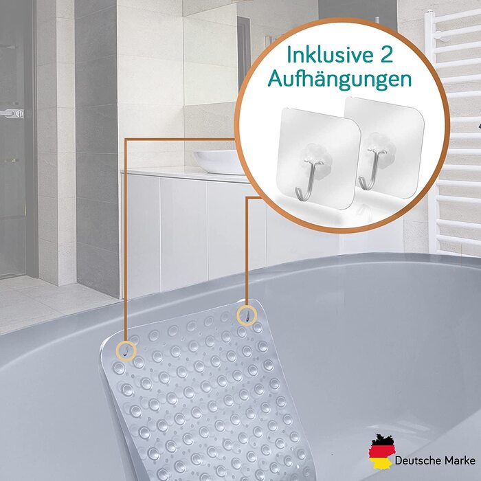 Протиcковзкий килимок для ванни Delluxia 100x40 см, прозорий, BPA-free, з 2 гачками